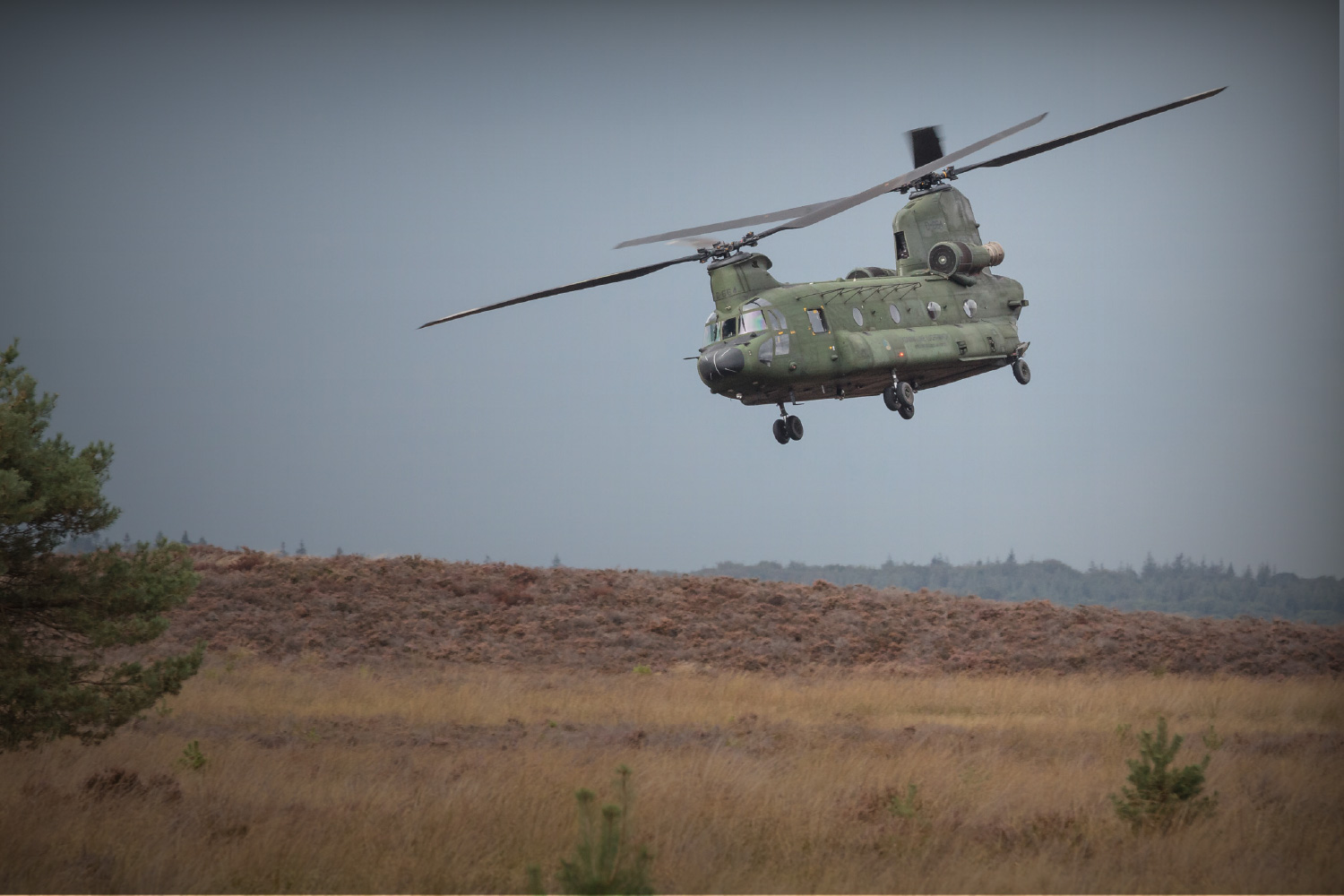 Laagvliegende Chinook militaire transporthelikopter